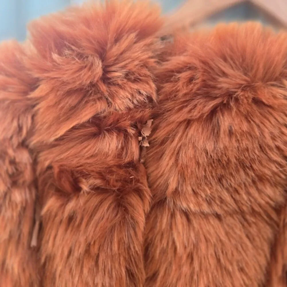 Amo Couture Rust Orange Faux Fur Coat Fits S/M | Statement Jacket Repair Needed - Picture 8 of 9